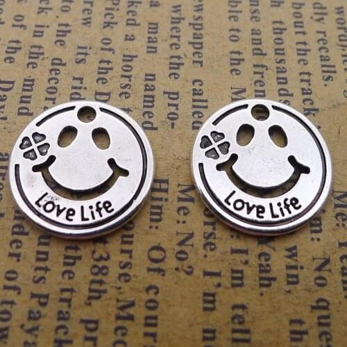 150pcs Smile Charms 16mm x 16mm DIY Jewelry Making Pendant antique silver color