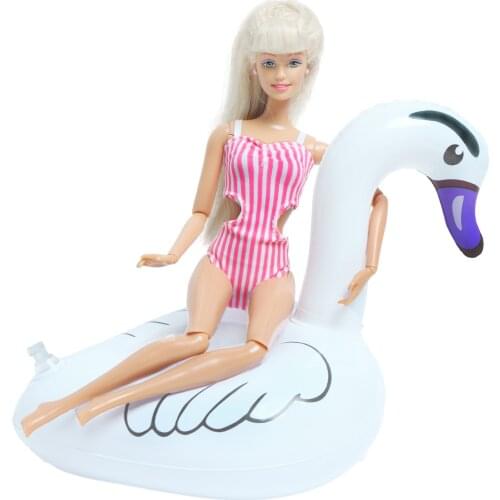2 Pcs/Lot = 1x Doll Pink Striped Swimsuit + 1x White Lifebuoy Summer Beach Bathing Accessories Clothes for Barbie Doll DIY Toys