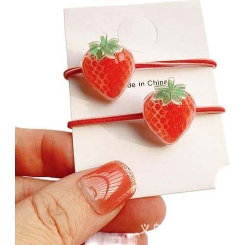 2021 New Creative Childrens Cute Fruit Small Hair Ring Baby Q Cute Multi-faceted Sparkling Strawberry Hair Rope Rubber Band