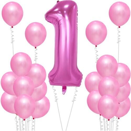 22pcs Baby Shower 1st Birthday Party Decoration Foil Balloons 30inch Number Rose Gold Inflatable Globos Pearl Latex Air Ball