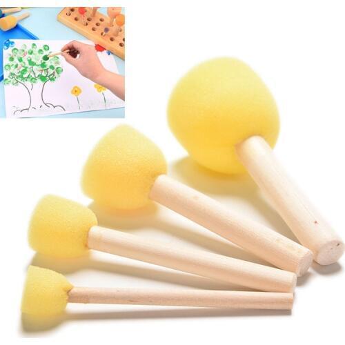 4Pcs Original wooden handle Yellow sponge brush seal sponge paint brush childrens DIY painting graffiti kids toys paint doodle