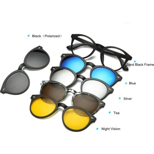 6pcs/set Magnet Clip on Glasses Polarized Oval Sunglasses Men and Women Spectacle TR90 Anti-blue Light Night Vision Glasses 2205
