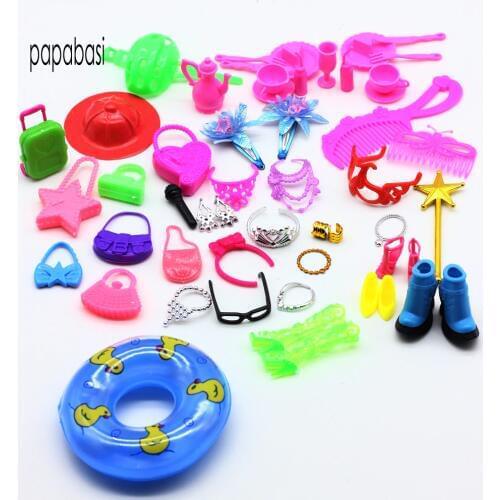 50pcs 1/6 BJD doll accessories (Bags,Glasses,Tableware,earphone, Necklace,Combs,Shoes,Swimming laps ) for barbies doll girl toy