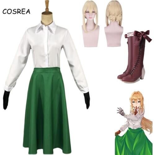 Anime Violet Evergarden Cosplay Violet Evergarden Costume Top + Skirt + Gloves + Headdress Wig Shoes Halloween Christmas Party