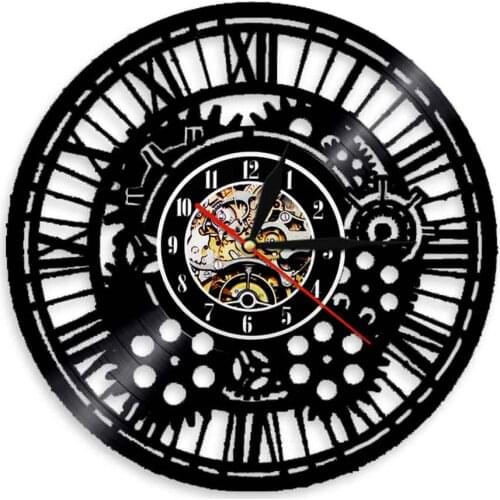 1 Piece Steampunk Mechanism Vintage Laser Cut Vinyl Record Wall Clock Unique Gears Retro Wall Art Garage Home Decor Clock Watch