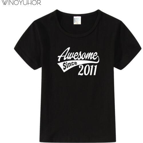 Awesome Since 2011 Letter Print T-shirt Short Sleeve Tee Shirts Children Funny Birthday Gift Tops Boys Girls Tee Shirt