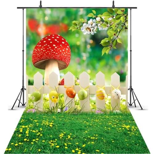 MEHOFOTO Mushroom Spring Scenery Photo Background Green Grass and Flowers Backdrop for Baby Newborn Photography Photo 215