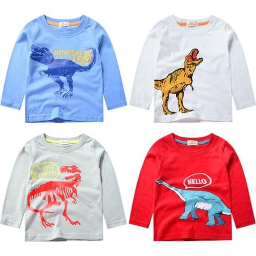 Boys T Shirt Long Sleeves Kids Girls Toddler Children Cotton Tops Cartoon Baby Dinosaur Tee Teens Clothing Clothes Full Infant