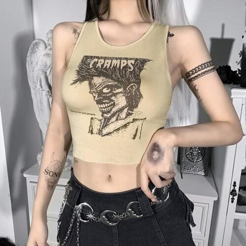 Grunge Cloth E-girl Printed Butterfly Sleeveless Graphic T-shirt Y2k Aesthetic Clothes Crop Tops Street Style Tanks Summer Tops
