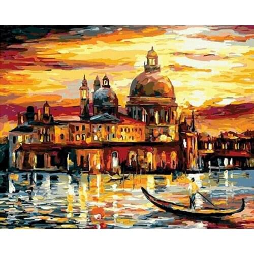 GATYZTORY Venice golden sky Painting By Numbers Landscape oil painting by numbers Home Decor Wall Pictures For Living Room