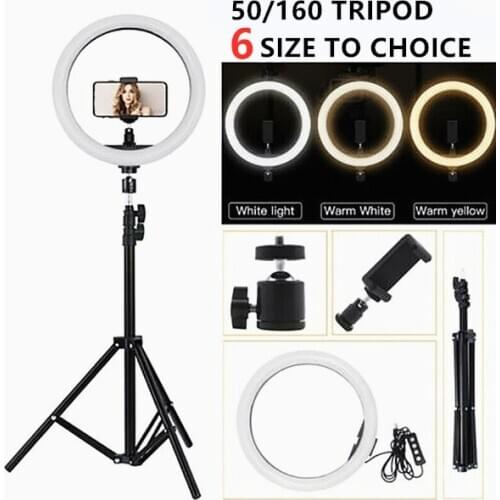 New Led Ring Light 26cm Light with 50/160cm Tripod Photography LED Selfie Light with Stand USB Ring Lamp with Phone Holder