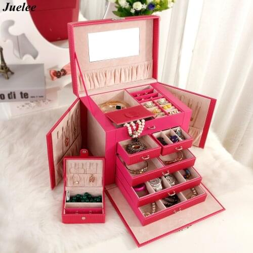 Juelee Five Multilayer PU Leather Jewelry Storage Box Large Capacity Necklace Earrings Display Organizer Case Container