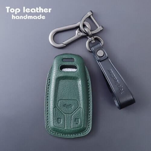 Crazy Smith Handmade Car Key Leather Cover for AUDI A4L/Q5L/A5/TTS/Q7 Vegetable Tanned Leather High Quality Fathers Day Gift