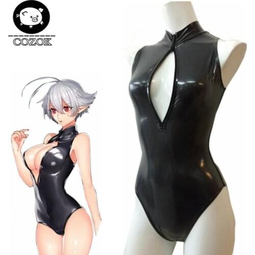 Anime Sexy Moe Girls Open Chest Dead Water Zipper Black Swimsuit Cosplay Costume Free shipping