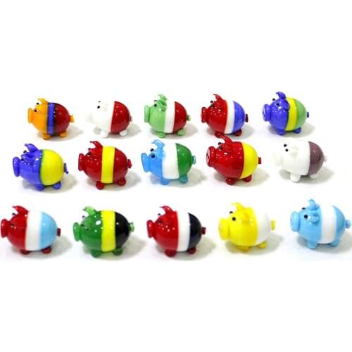 Multi-Color Miniature Glass Pig Figurines Creative Design Cartoon Animal Craft Ornaments Home Table Room Kawaii Decor Collection