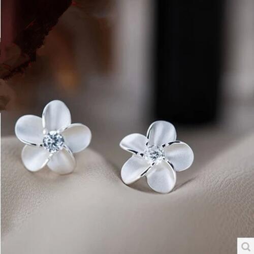 SHUANGR Fashion Silver color crystal flower earring Exquisite quality classic stud earrings for women children creative gifts