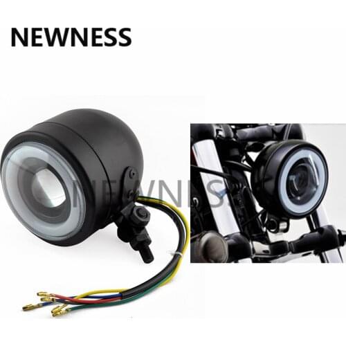 Motorcycle Front Lamps LED Headlight Amber Angel Eyes Lamp Headlamp For Harley Softail Dyna Fat Boy FLSTF Cafe Racer