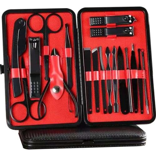 Profession Nail Clippers Set 18 pcs Black Stainless Steel Ear Spoon Nail Clippers Pedicure Nail Scissors Tool For Manicure Tools
