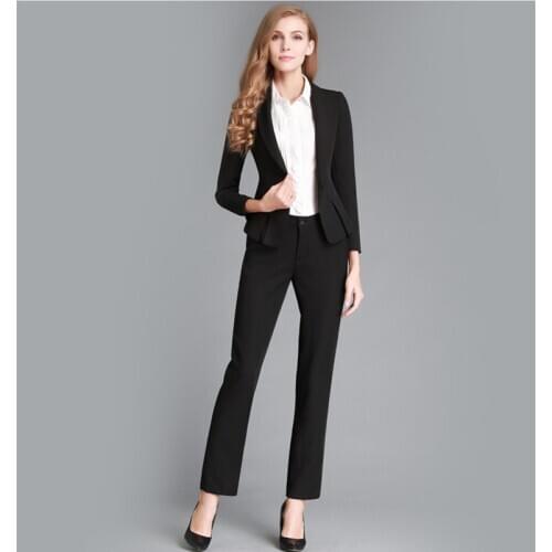 2015 New Fashion Solid Women Business Suits Custom made Black Formal Office Suits Work Long Sleeve Plus Size Suits