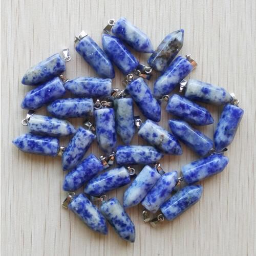 Wholesale 50pcs/lot 2018 fashion good quality Natural Sodalite stone hexagonal pillar charms pendants fit necklace making free
