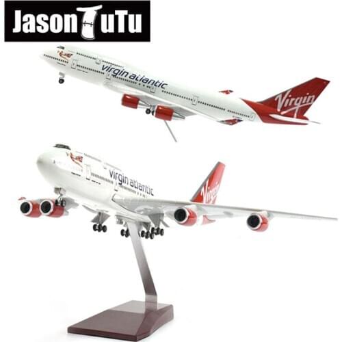 JASON TUTU 46cm Airplane Model Aircraft 1/160 Scale Diecast Resin Virgin Atlantic Boeing 747 Light and Wheel Plane Gift Collecti