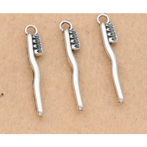 KJjewel Antique Silver Plated Toothbrush Charm Pendant fit Bracelet Necklace Jewelry DIY Making Accessories 29x5mm 10pcs/lot