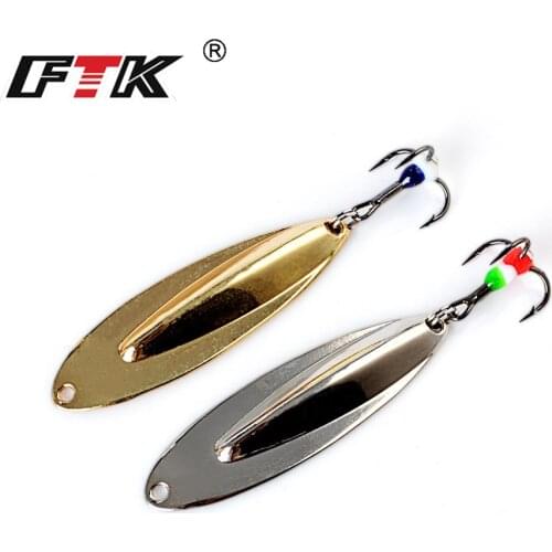 FTK 1pc Winter Ice Fishing Lure 55mm/8g Gold Silver Metal Spoon Spinner Hard Baits With Treble Hook For Trout Pike
