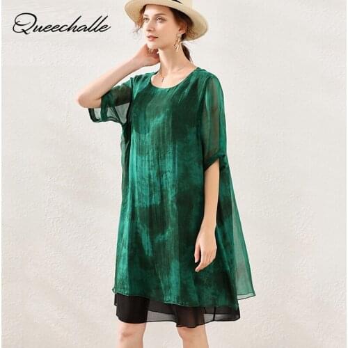 Green Midi Summer Dresses Women Irregular Hem Back Split Casual Sundress Retro Print Elegant A-line Loose Dress Party Female