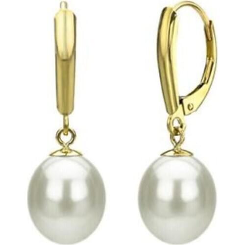 A pair of natural AAA 10-12MM South sea white pearl earrings 14k/20 Yellow Gold