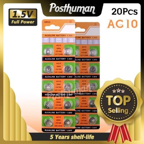 20PCS AG10 Calculators Computers 1.55V LR54 189 Alkaline LR1130 L1131 389 Batteries Button Cell Coin For Clocks Watches Battery