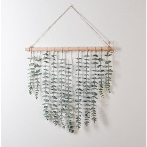 Silk Leaf Eucalyptus Artificial Green Leaves Wall Garland Wedding Decoration Dry Branch Wall Hanging Wreath Hemp Rope Ornament