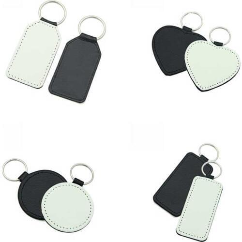 Sublimation blank leather Square shape keychains Rectangle heart round key ring hot transfer printing leather material 10pcs/lot