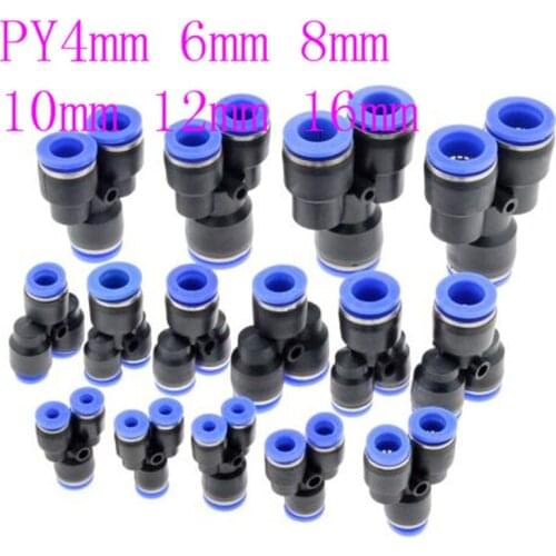High Quality Universal 3 Way Port PY Shape Air Pneumatic 12mm 8mm 10mm 6mm 4mm OD Hose Tube Push in Gas Plastic Pipe Fitting