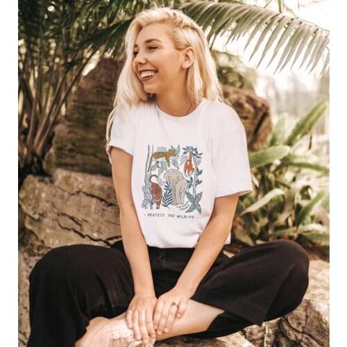 Protect The Wildlife Colored T-shirt Fashion Women Botanical Animals Printed Tshirt Summer Graphic Vegan Organic Tee Shirt Top