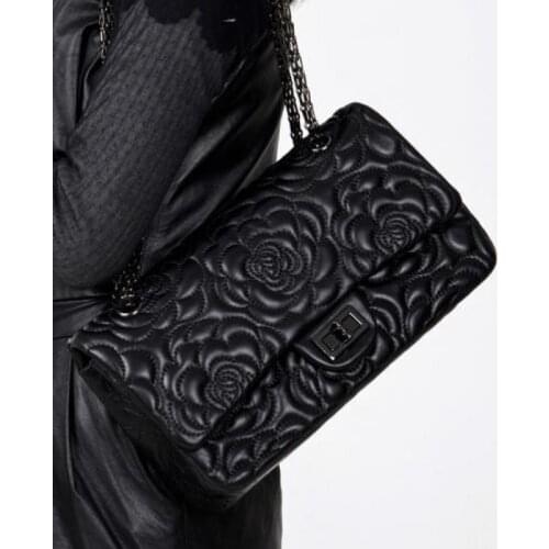 Fashion Trend Small Fragrance Wind Sheepskin Chain Bag Female Leather Camellia Single Shoulder Cross-body Bag Small Square Bag