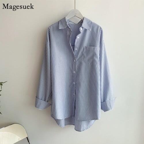 New Long Sleeve Women Shirts Blouses Loose Striped Female Shirt Tops Single-breasted Office Ladies Casual Blosue Blusas 13057
