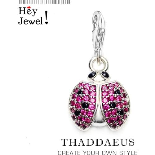 Pure 925 Sterling Silver Cute 2020 Spring Brand New Pink Bug Pendant Charm Gift Fit Bracelet For Women Girls Fashion Jewelry