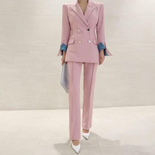 Female Suits 2 Pieces Set Trouser Suit Set Elegant Women Pant Suits Notched Blazer Jacket & Ankle-Length Pants Ol Style