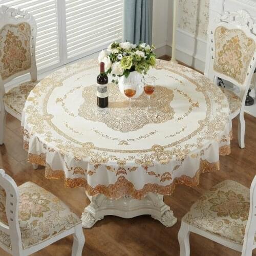 Golden of European Style PVC Tablecloth Household round Tablecloth Waterproof and Oil-Proof Hotel Restaurant Tablecloth Pure