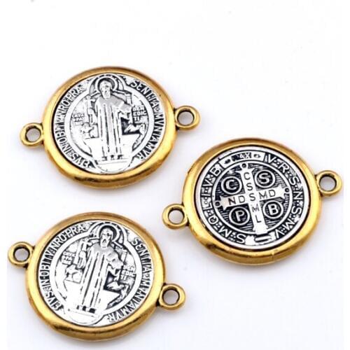 3pcs Catholic Saint St Benedict Cross Alloy connector gold and silver necklace DIY Jewelry 34.2x25.8mm F-63