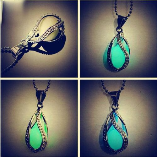 30pcs/lot Charming Night Light Luminous Stone Glow In Dark Fashion Luminous Water Drop Pendant Necklace For Girl