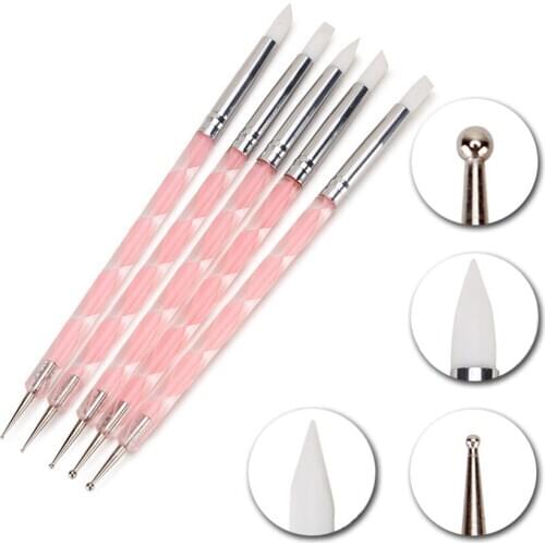 5Pcs/set Acrylic Silicone Nail Pen Double Head Point Diamond Painting Drawing Nail Art Pens Brush Beauty DIY Nail Art Tools