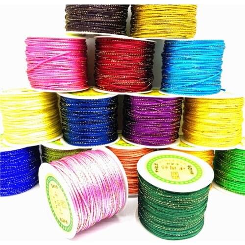 5Yards 2mm Colourful Gold wire Chinese Knot Line Cord Silk Satin Cord Nylon Cord DIY Handmade Knitting String Cords