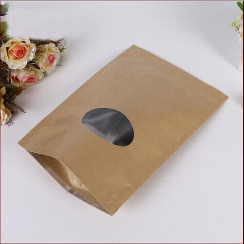 500pcs/lot 17x24 Brown Kraft Paper Bag With Round Window Stand Up Zipper/zip Lock Jewelry Packaging Bag Paper Bags For Gifts/tea