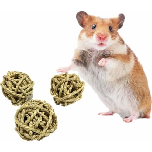 7CM Small Animal Pets Chew Toys Natural Grass Ball with Bell for Rabbit Hamster Guinea Pig for Tooth Cleaning Pet Supplies