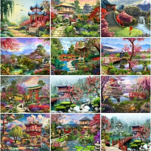 AZQSD Diamond Embroidery House Spring Cross Stitch Rhinestones Diamond Painting Landscape Mosaic Handmade Decoration For Home