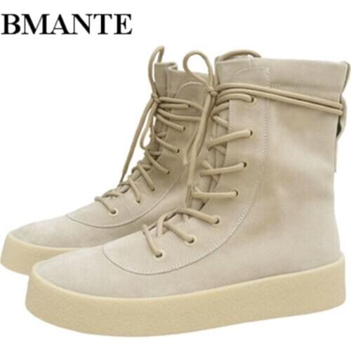 Bmante Men Boots Winter Genuine Leather Suede Trainers Ankle Boots Lace up High Top Shoes for Men Streetwear Sneakers Brand 2020