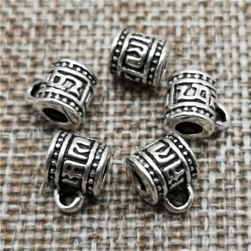 925 Sterling Silver Om Bail Beads Tube Spacers Om mani padme hum Buddhism for Bracelet Necklace