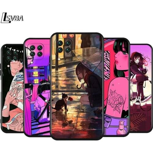 Anime Neon Color Art Girl For Huawei Nova 8 7i 7 6 5T 5E 5Z 5i 5 4E 3i 3E 2i Lite Pro SE Matte Black Phone Case