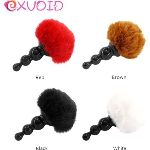 EXVOID Silicone Plush Rabbit Tail Prostate Massager Erotic Role Play Sexy Butt Plug Tail Anal Plug Sex Toy for Women Men Gay